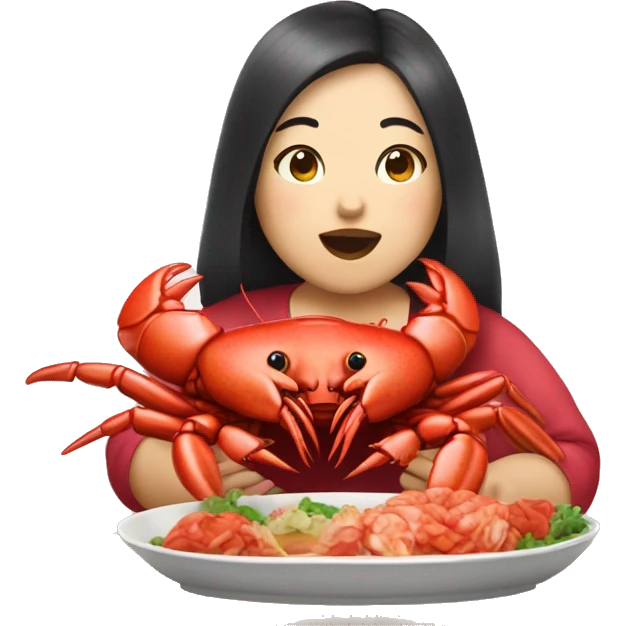 Chubby Asian girl eating lobster  emoji
