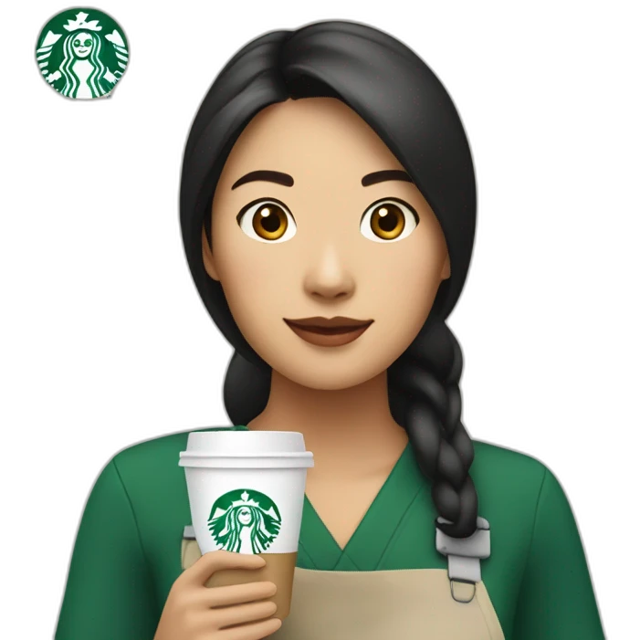 starbucks asian woman barista with cup in hand emoji