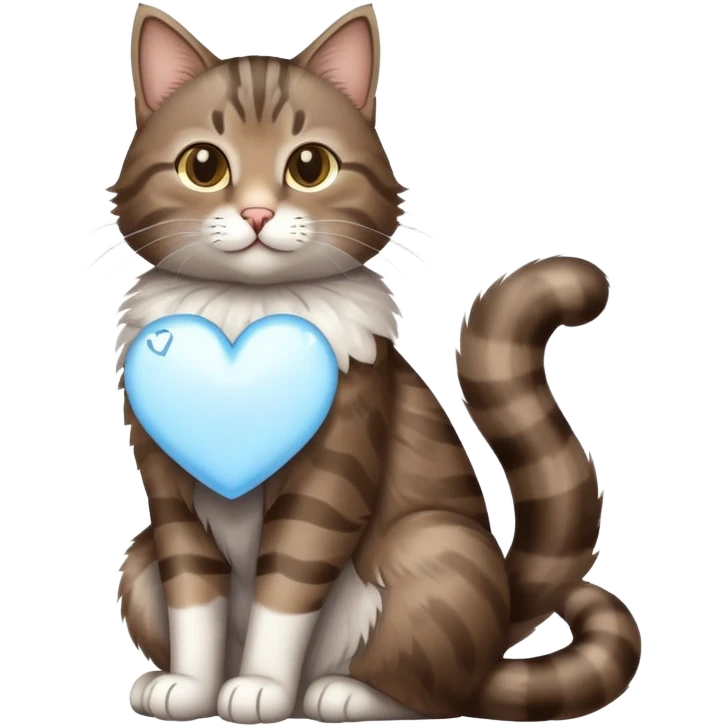 Grey Brown tabby cat and a white heart emoji