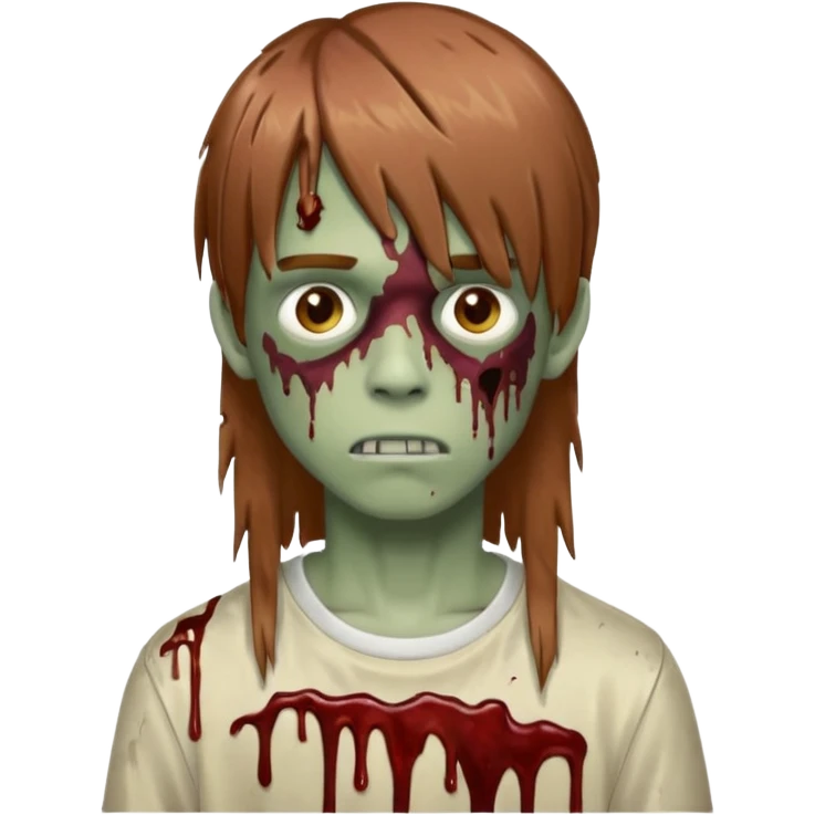Chico adolescente zombie estilo drip con corte estilo mullet largo texturizado color castaño rojizo medio claro emoji