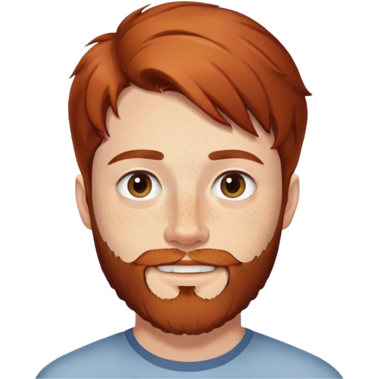 A 25-year-old young man with shoulder-length auburn hair, a beard, a gap between his front teeth, and freckles emoji