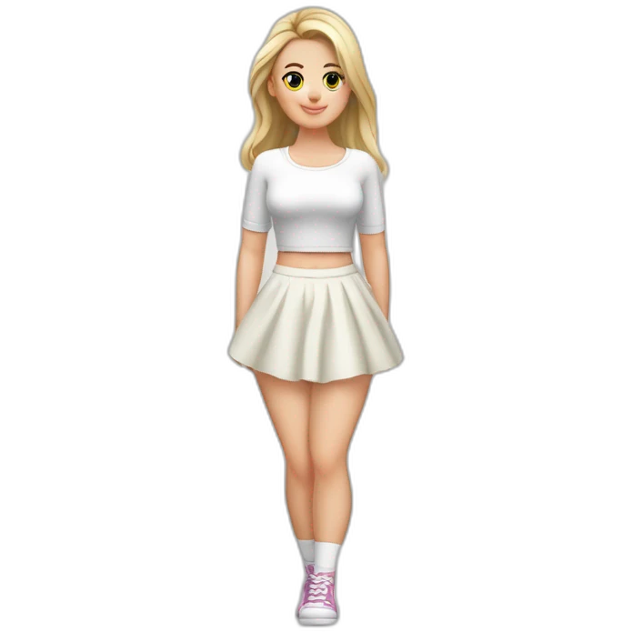 full body curvy caucasian-beauty-long-white-socks short wide windy skirt bikini both sides emoji