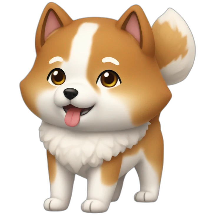 A cute Shiba + a tall white Hokkaido and their mistress, a woman with curly auburn hair emoji