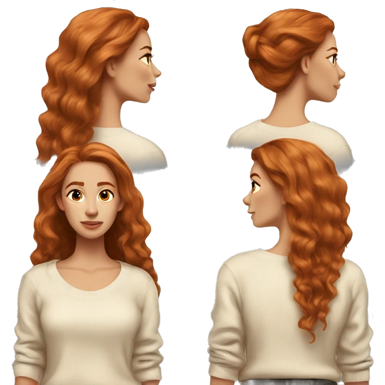 Ginger balayage long hair women beige sweater emoji
