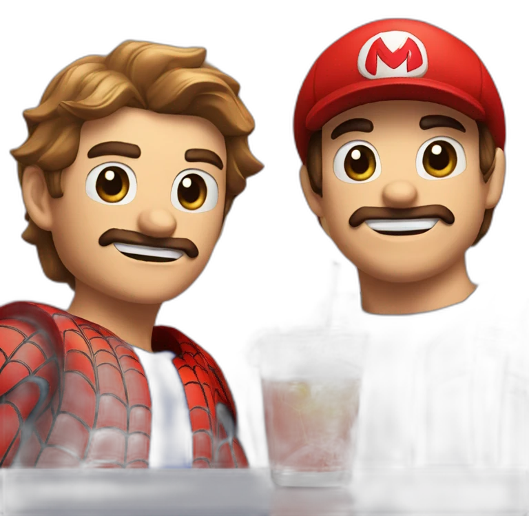 spider man and mario drink a neer emoji