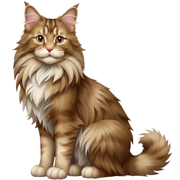 cinematic-[maine coon cat]-realistic-full-body-sitting-emoji,-tail-curled-playfully-around-its-paws,-head-tilted-dramatically,-scruffy-[maine coon]-fur,-simplified-yet-realistic-focused-features,-highly-detailed,-glowing-with-an-almost-sarcastic-glow emoji