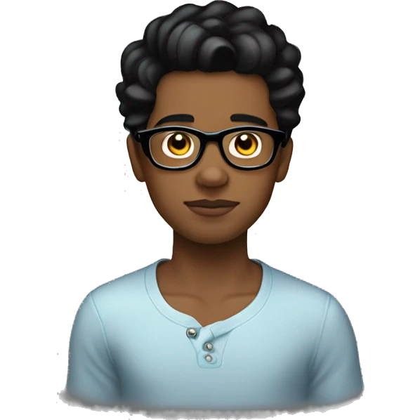 create teenage boy, with big eyes, slicked back black hair and glasses, round face emoji