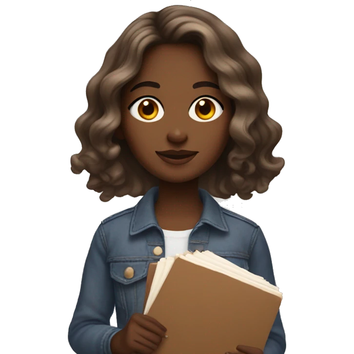 brown artist girl holding a palette with wavy mid length hair emoji