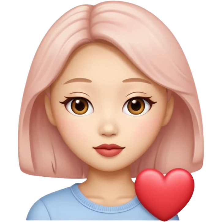“Cartoon emoji of Jennie kim, heart-shaped face, almond upturned eyes, defined jawline, soft blush, chic expression emoji