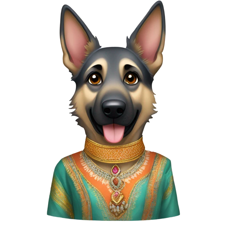 Silver German shepherd dressed like indian emoji
