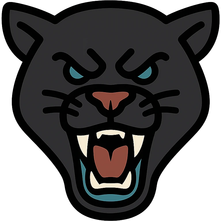 stylized panther head, bared fangs, black and teal colors, dynamic expression, Penrith Panthers theme emoji