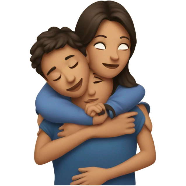 A brunette mum hugging her son emoji