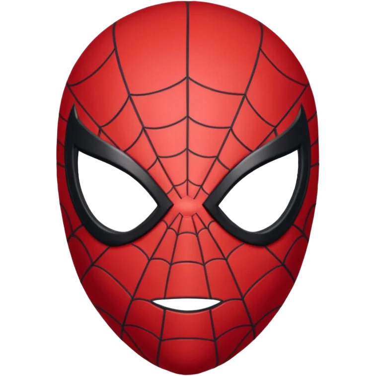 Spider-Man head with black mask and simple red webbing, large red eyes, minimal and clean, soft rounded edges, smooth 3D shading, centered, front-facing emoji