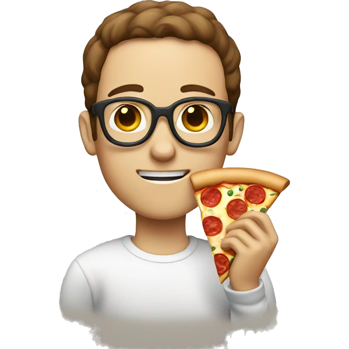 White nerd with brown hair eating pizza emoji