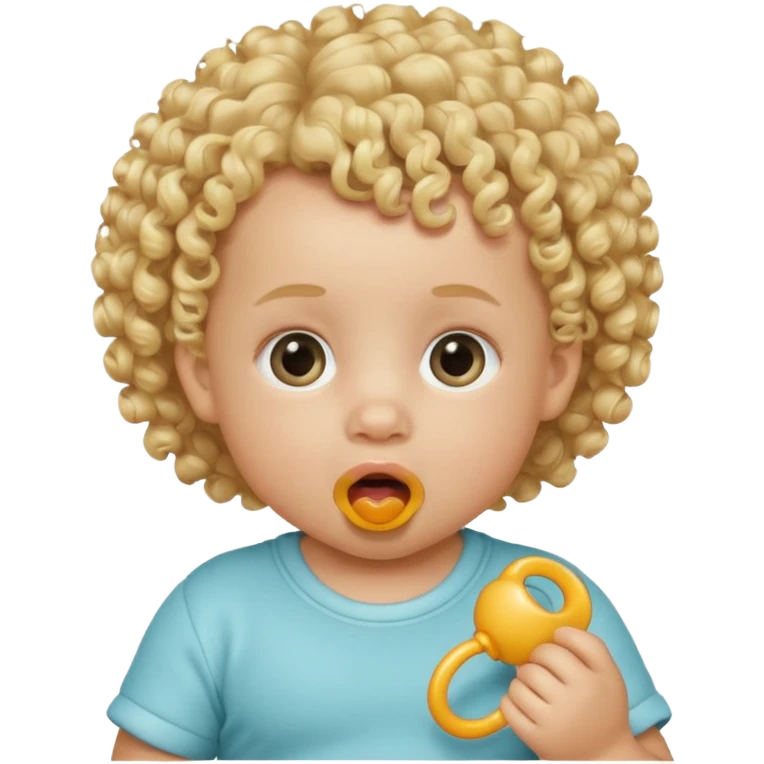 Blonde curly-haired baby, pacifier in mouth emoji