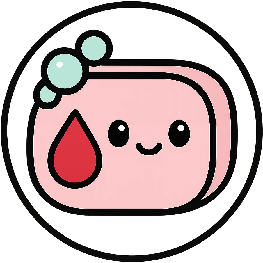 little alchemy style icon
subject: blood soap
border: medium-black
shape: round, circular
background: white
style: full color fill with medium black outlining emoji