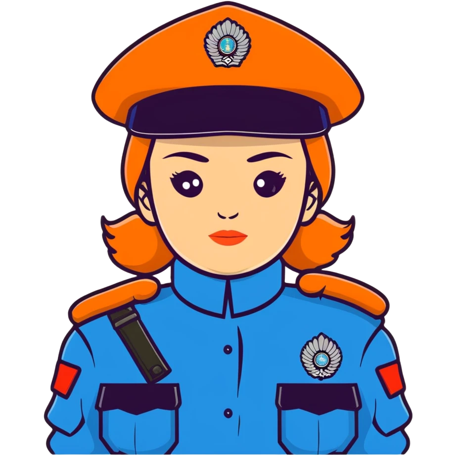 Female Russian police officer with traditional Russian police fur hat and blue uniform emoji