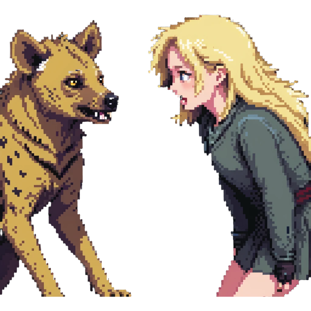 hyena and a blonde-haired girl in a dramatic confrontation emoji