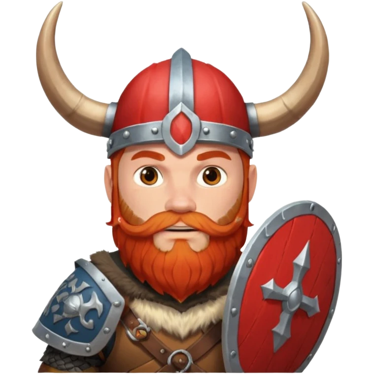 Norwegian Viking with red beard and helmet with horns. Holds a round shield with Norwegian pattern emoji