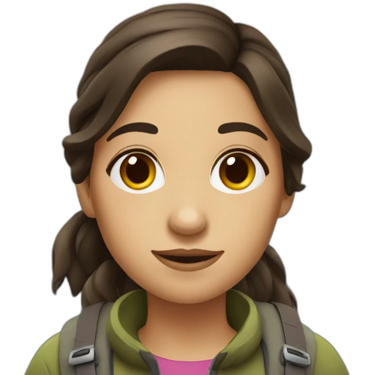 Mountain hiking girl with dark brown hair emoji