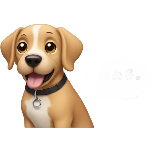 Dog with speech bubble that says arf inside the speech bubble emoji