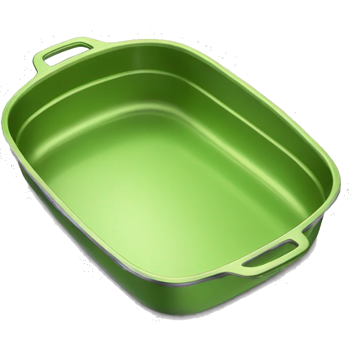 Realistic empty metallic lime green baking pan with handles emoji