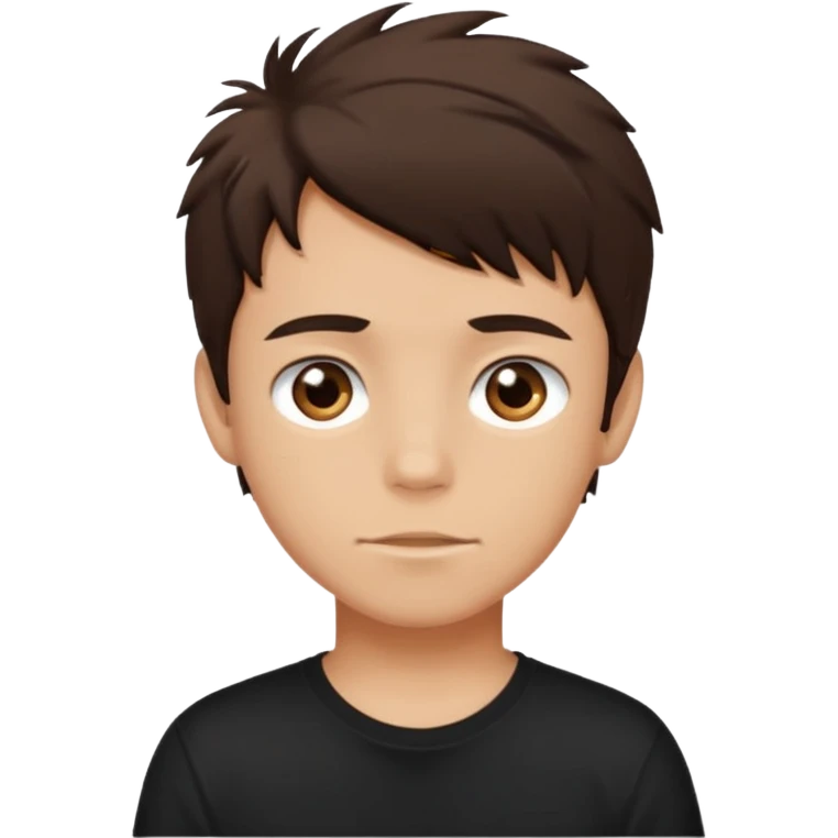 a light tan boy with messy dark brown hair. Wearing a black tshirt emoji