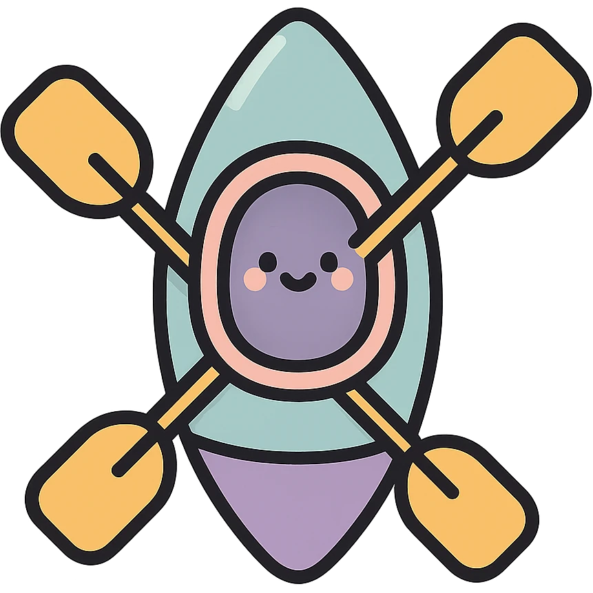 cute rowing kayak with paddle, side view, icon-color-outlined style, detailed shading, thin clean outlines, soft rounded features, pastel palette #98B5BC #B5B3C1 #C9A3C9 #E4C0CA #F7DCD1 #F7C0AA, Japanese pop art, sticker look, highly detailed, vector clarity, soft lighting, subtle shadows, transparent background emoji