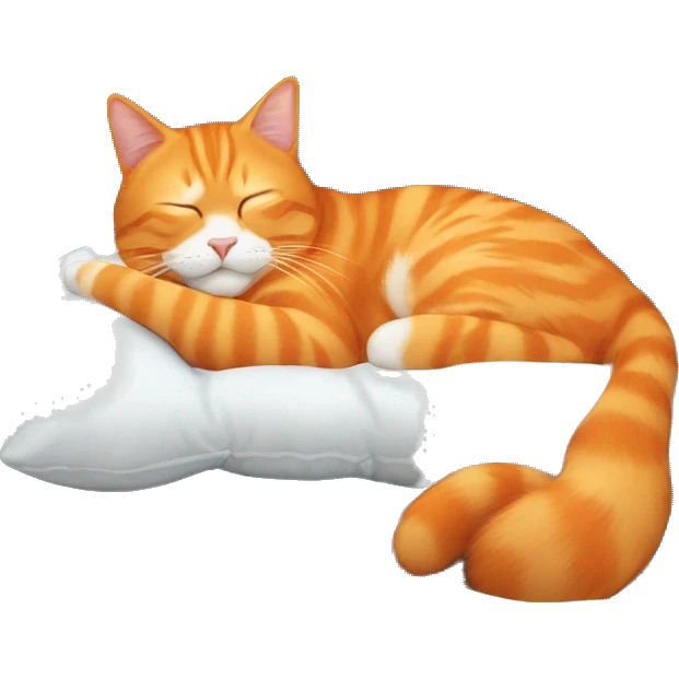 Orange cat sleeping on a Christmas pillow emoji