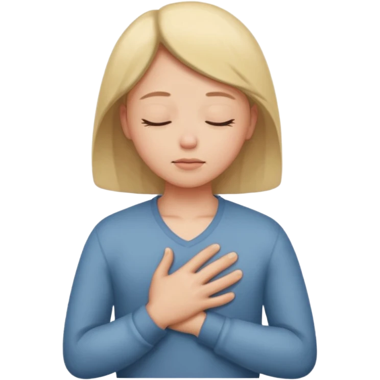 una mano en pecho ojos cerrados emoji