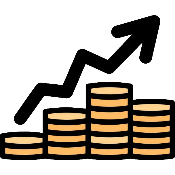 stacked coins with upward arrow showing growing value emoji