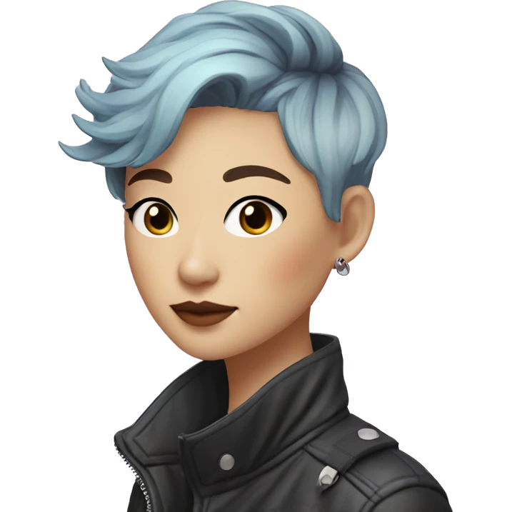 a short-haired Taiwanese lesbian with vapor wave style as a designer emoji
