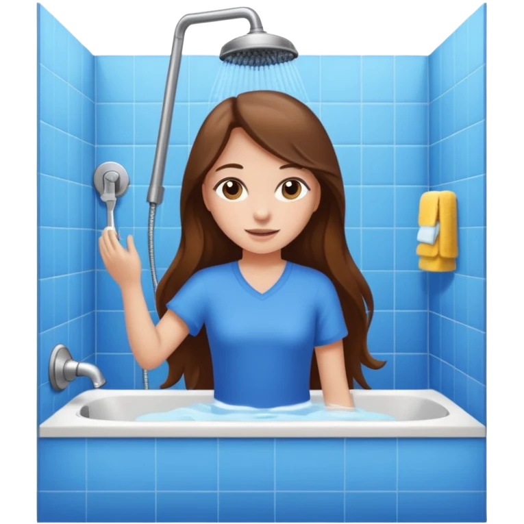 beautiful girl with long brown hair constructing new bathroom area with new shower and amenities  emoji