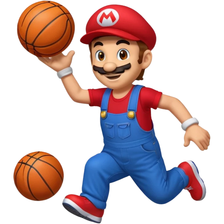 Mario jumping with a basketball, emoji style emoji