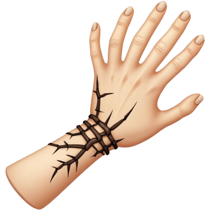Draw Thing as a realistic severed hand with stitched scars & skin texture, crawling. emoji