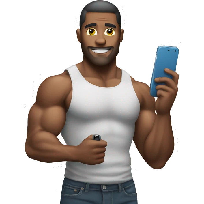 muscular man holding phone emoji
