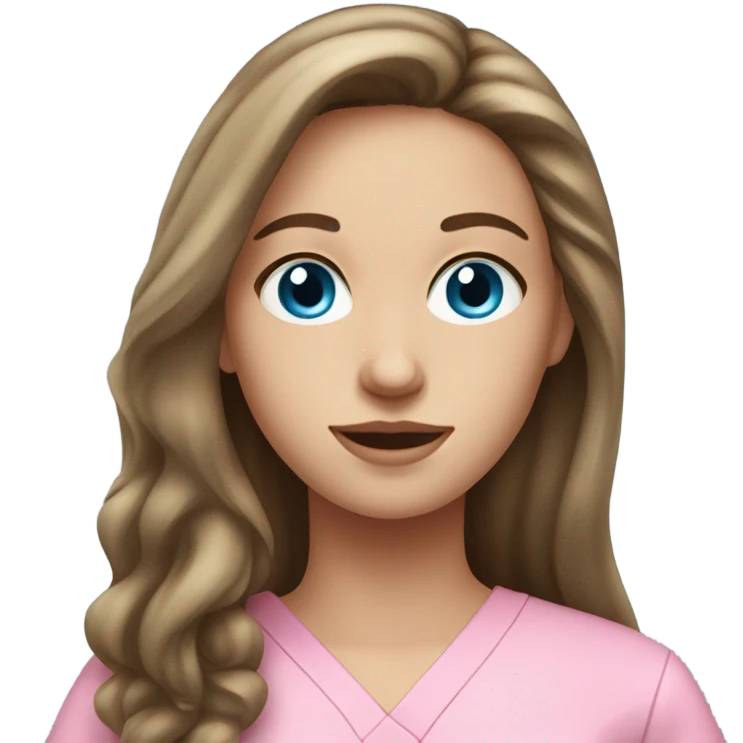 White girl with long brown hair with blue eyes in pink scrubs  emoji