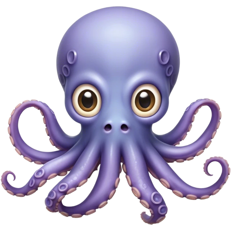 Cinematic Comical Baby Octopus Portrait Emoji, Tentacles slightly flared in a playful, exaggerated gesture, featuring a light blue-purple, rounded body with dramatically wide, hilariously expressive eyes full of surprise and innocent mischief, Simplified yet hilariously endearing features, highly detailed, glowing with a soft oceanic radiance, high shine, dramatic yet lovable, stylized with a dash of whimsical underwater mischief, soft glowing outline, capturing the essence of a delightfully silly little octopus that looks like it just made a clumsy, adorable mistake! emoji