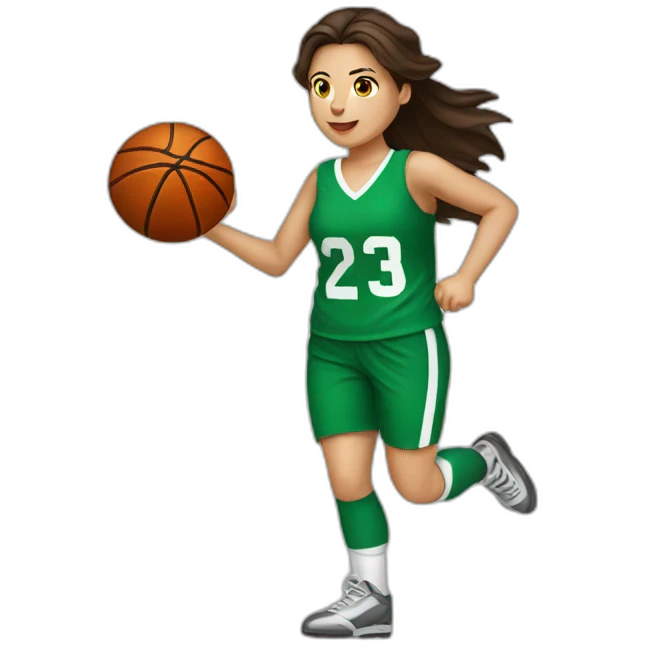 White skin brunette female playing football with basket ball emoji