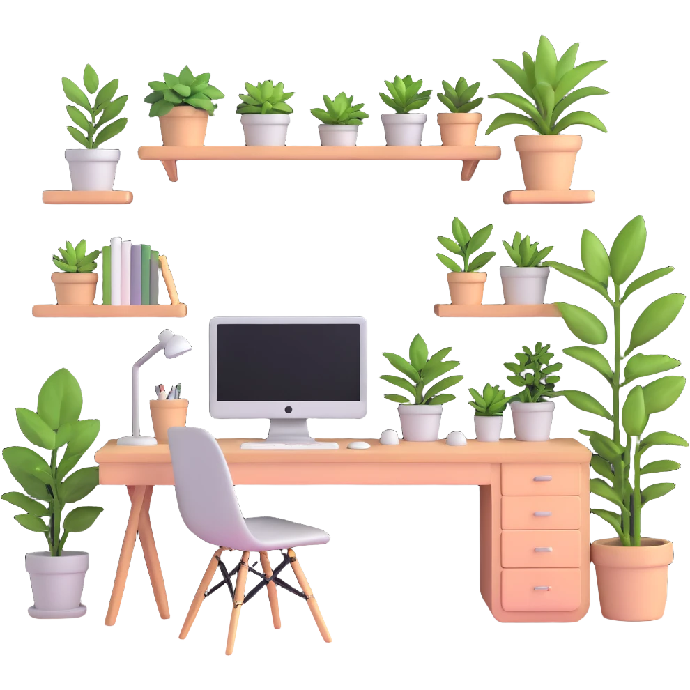 beautiful minimalist girl aesthetic bedroom with soft colors, organized desk, plants, and clean lines emoji