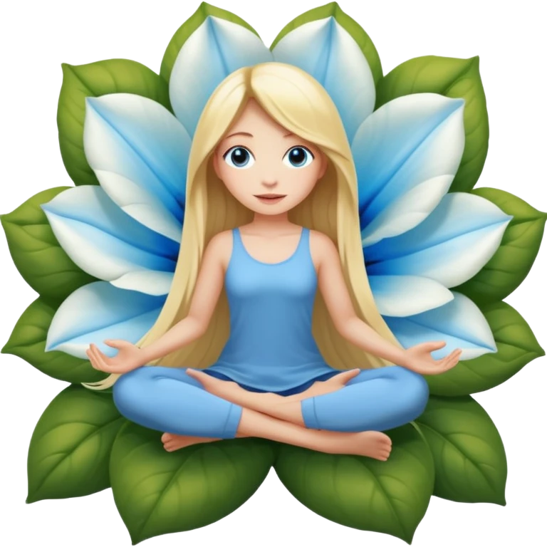 full body woman long blonde hair blue eyes white skin sitting inside giant flower bloom emoji