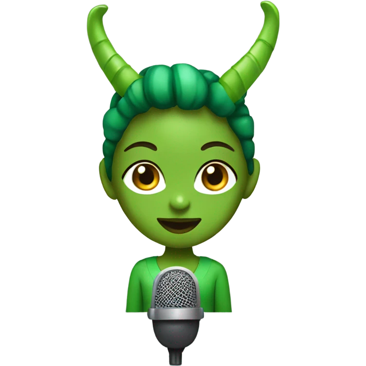 Green girl with horns and microphone emoji