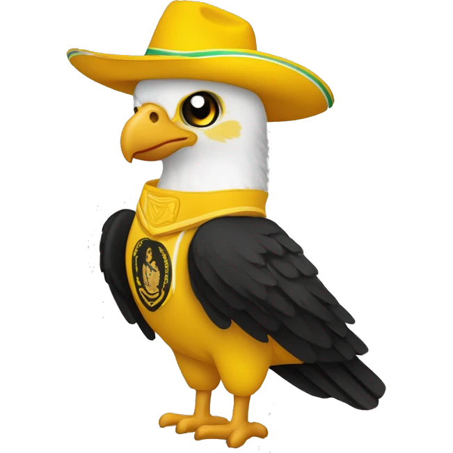 un águila llamado luka, vestido con uniforme amarillo y negro con logotipo de águila y banderea de México. con el pulgar arriba por el buen trabajo emoji