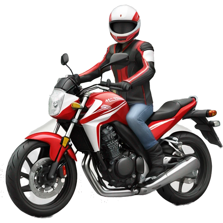 Red and white 2015 Honda CB500F with rider emoji