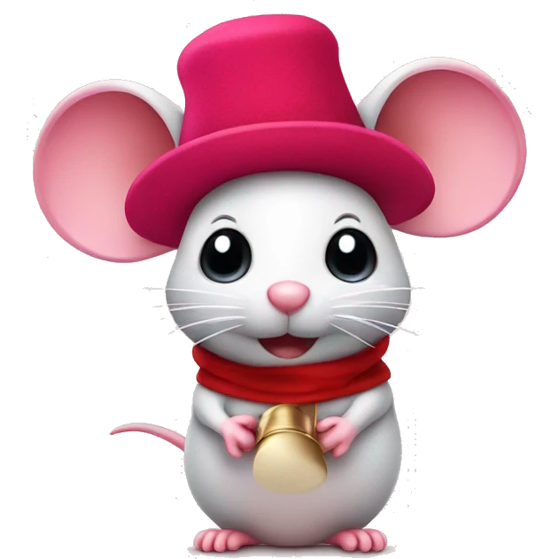 Pink mouse with red felt hat with a bell on the end emoji