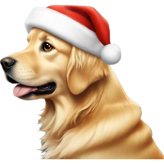 Golden retriever wearing Santa hat emoji