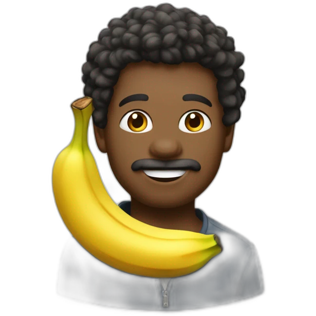 Métisse au cheveux bouclés avec une banana dans sa bouche emoji