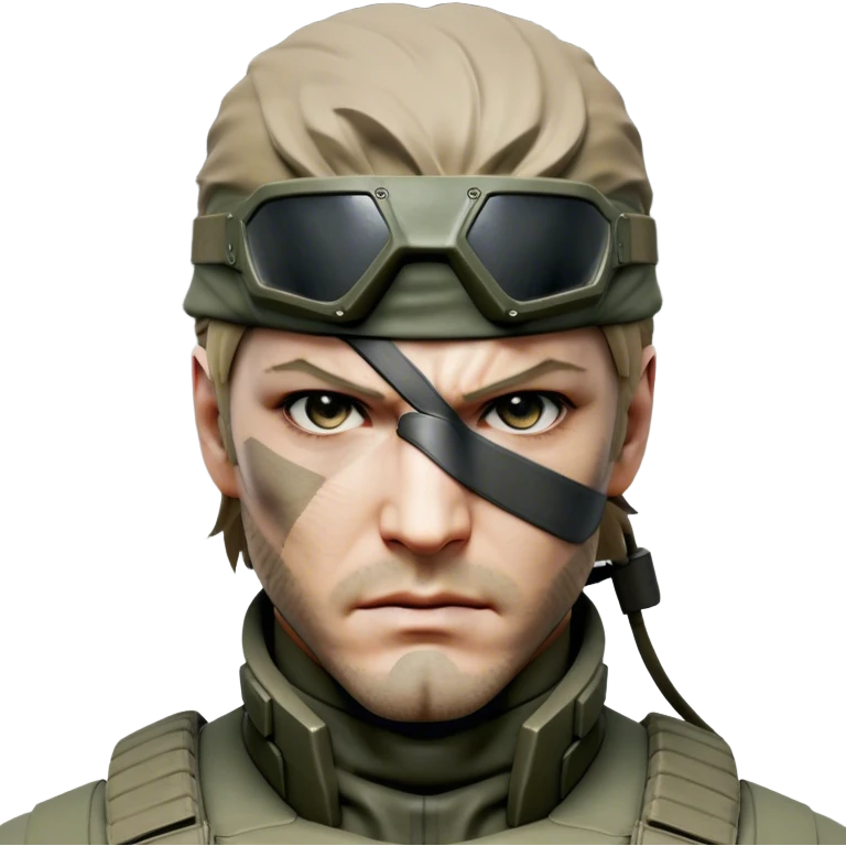 Cinematic Realistic Metal Gear Solid Snake Soldier Portrait, head tilted epicly and inquisitively, showcasing a commanding presence and tactical acumen. His weathered face, intense eyes, and meticulously rendered combat gear in muted earth tones are brought to life with lifelike clarity and dramatic lighting, high shine, epic and awe-inspiring, embodying the covert prowess of a true warrior of the shadows. emoji
