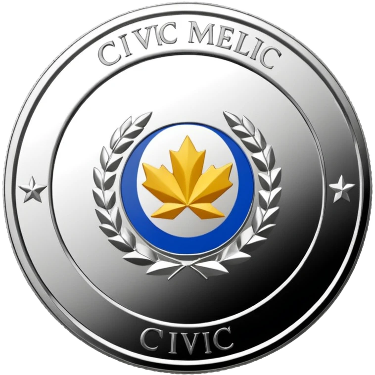 A silver coin type medallion with the words 'Civic Medallion' on it emoji