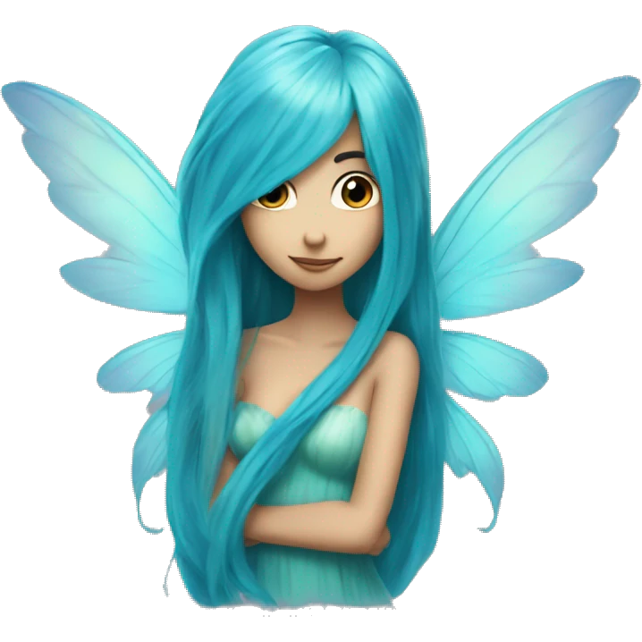 Beautiful, fairy, blue, turqoise, long hair, big wings emoji